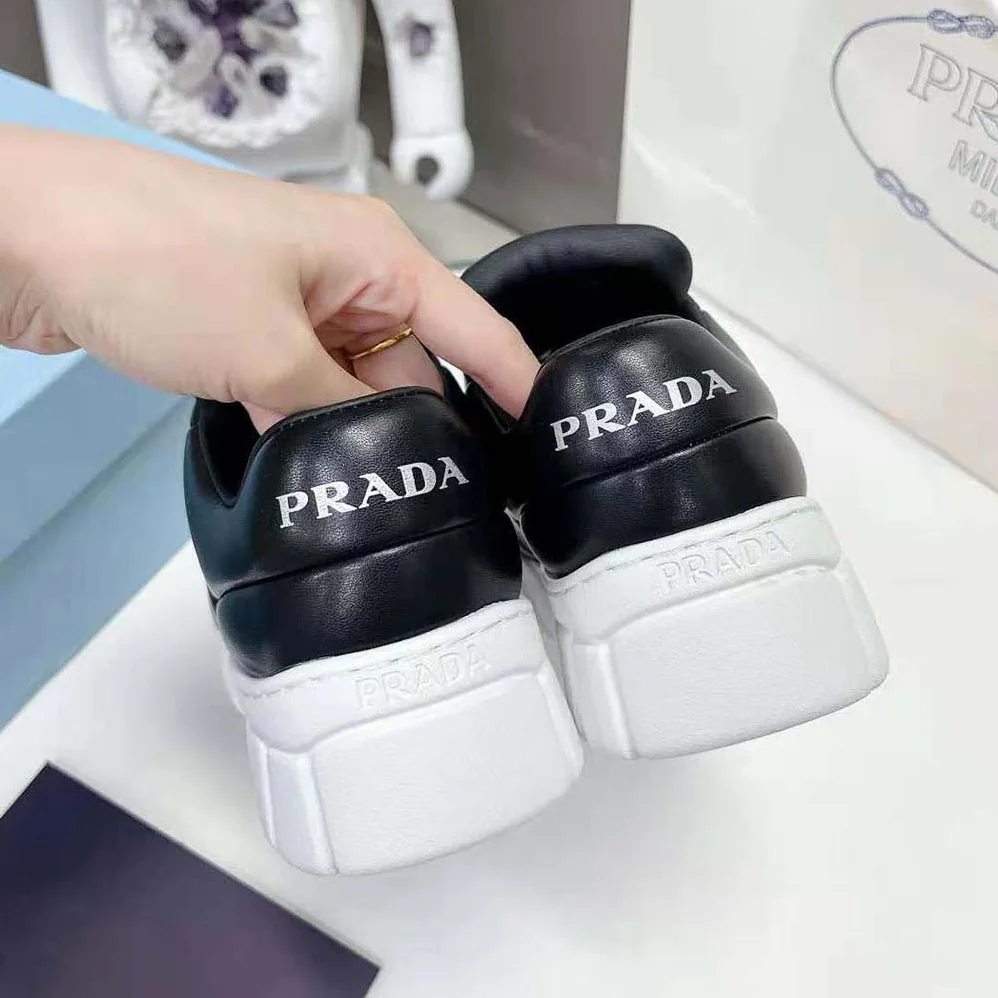 Prada Padded Nappa Leather Sneakers for Women in Black Prada Padded Nappa Leather Sneakers for Women in Black