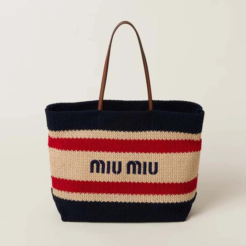 Miu Miu Woven Fabric Tote Bag for Women in Black Miu Miu Woven Fabric Tote Bag for Women in Black