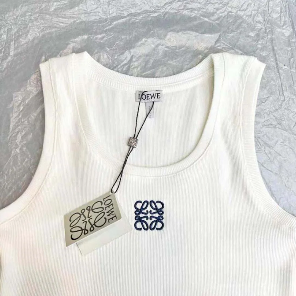Loewe Cropped Anagram Tank Top in Cotton for Women in White Loewe Cropped Anagram Tank Top in Cotton for Women in White