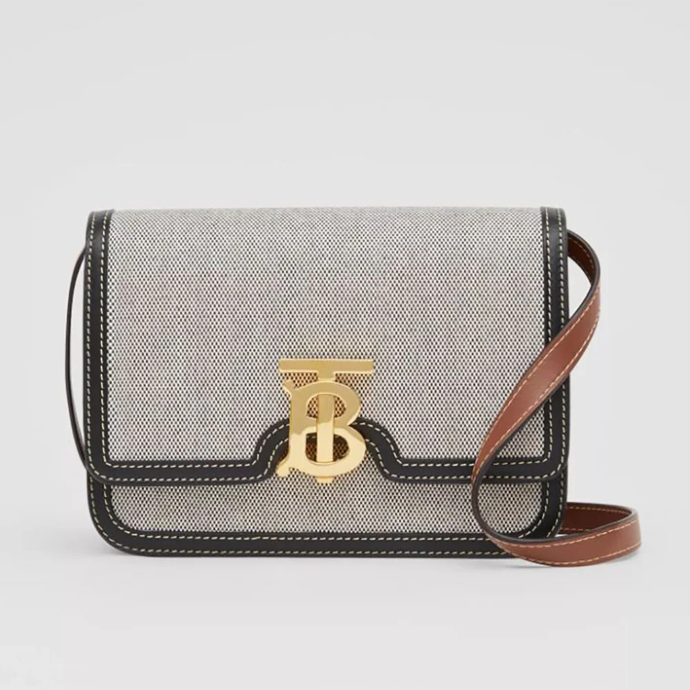 Burberry Small Tri-tone Canvas and Leather TB Bag for Women in Black Burberry Small Tri-tone Canvas and Leather TB Bag for Women in Black