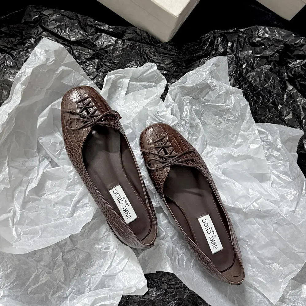 Jimmy Choo Scarlett Ballerina Chocolate Croc Embossed Leather Ballerina Flats for Women Jimmy Choo Scarlett Ballerina Chocolate Croc Embossed Leather Ballerina Flats for Women