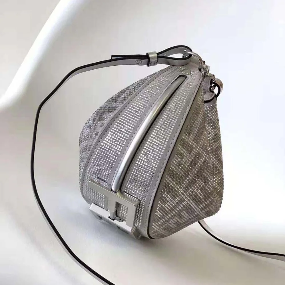 Fendi Fendigraphy Mini Silver Leather Mini Bag with Crystal FF Motif for Women Fendi Fendigraphy Mini Silver Leather Mini Bag with Crystal FF Motif for Women