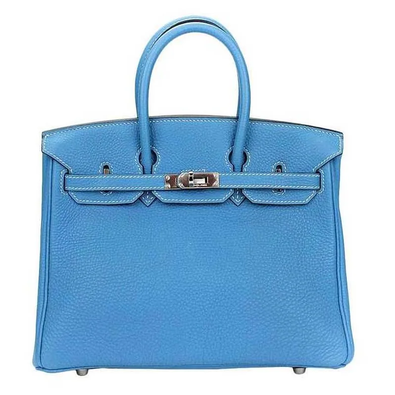 Hermes Birkin 25 Bag in Togo Leather with Silver Hardware in Blue Hermes Birkin 25 Bag in Togo Leather with Silver Hardware in Blue