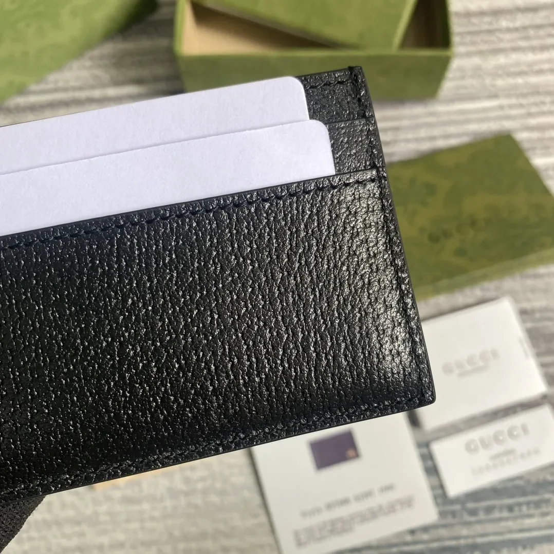 Gucci GG Marmont Card Case Black Gold Toned Hardware /
