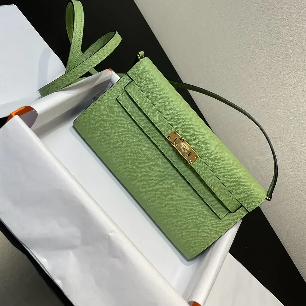 Hermes Kelly To Go in Epsom Leather for Women in Green/Gold Hermes Kelly To Go in Epsom Leather for Women in Green/Gold