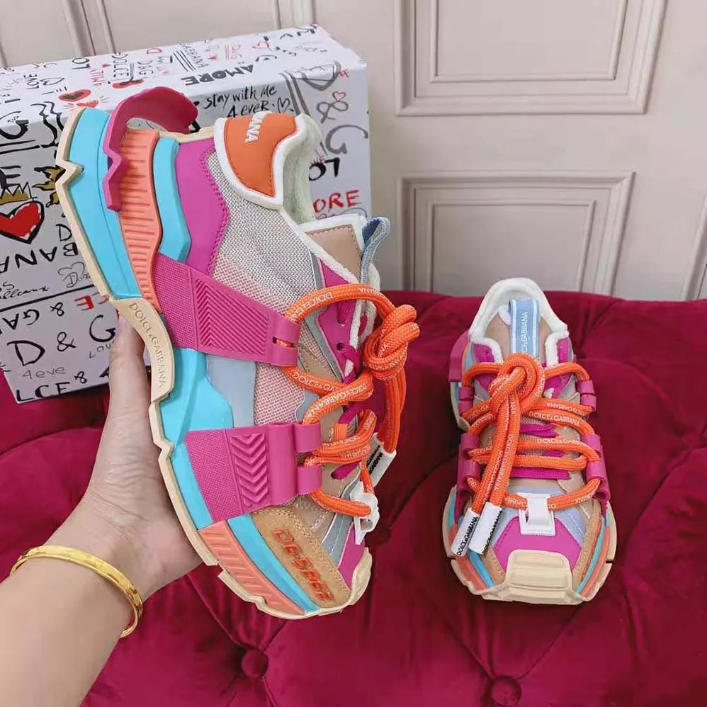 Dolce Gabbana D&G Mixed-Material Space Sneakers for Women in Orange