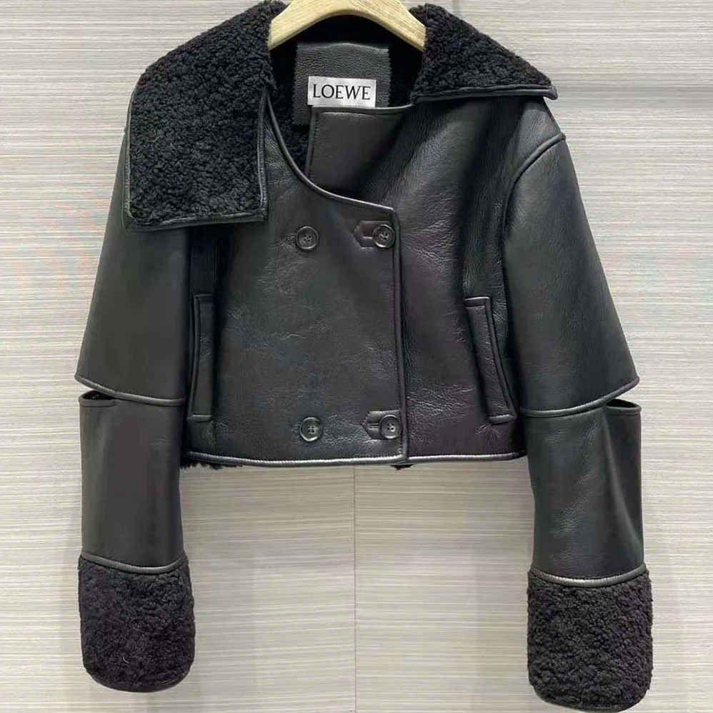 Loewe Deconstructed Jacket in Shearling for Women in Black Loewe Deconstructed Jacket in Shearling for Women in Black