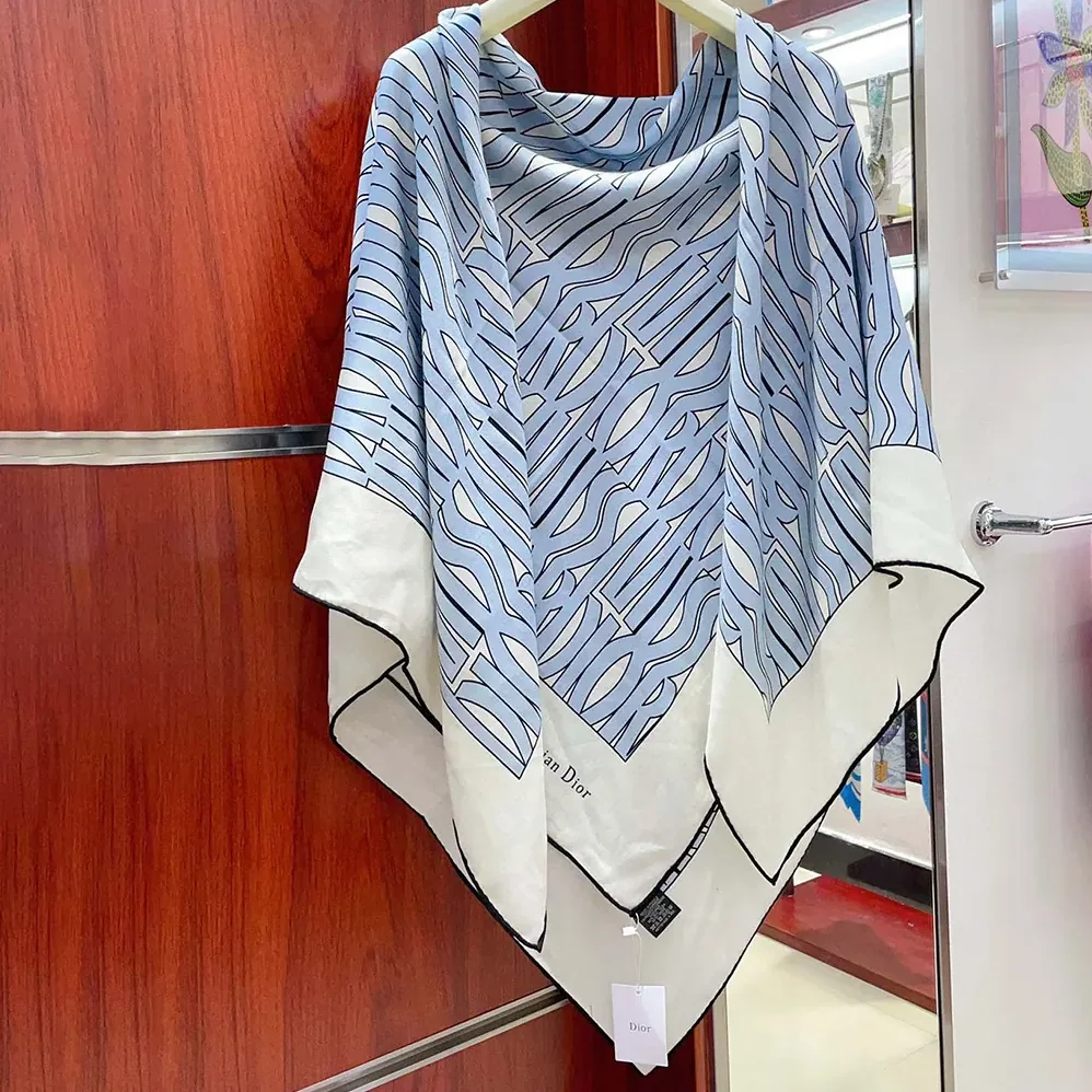 Dior Miss Dior Allover 90 Square Scarf White and Pale Blue Silk Twill for Unisex