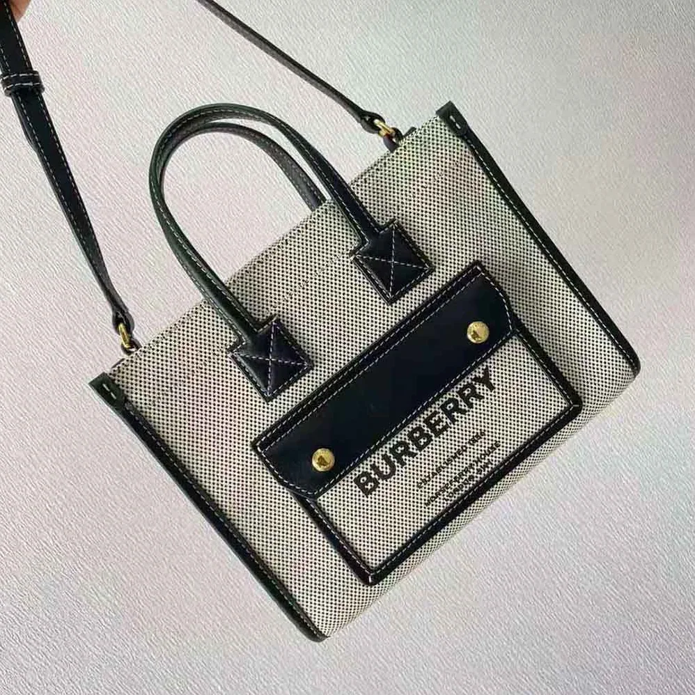 Burberry Mini Two-tone Canvas and Leather Freya Bag for Women in Silver Burberry Mini Two-tone Canvas and Leather Freya Bag for Women in Silver