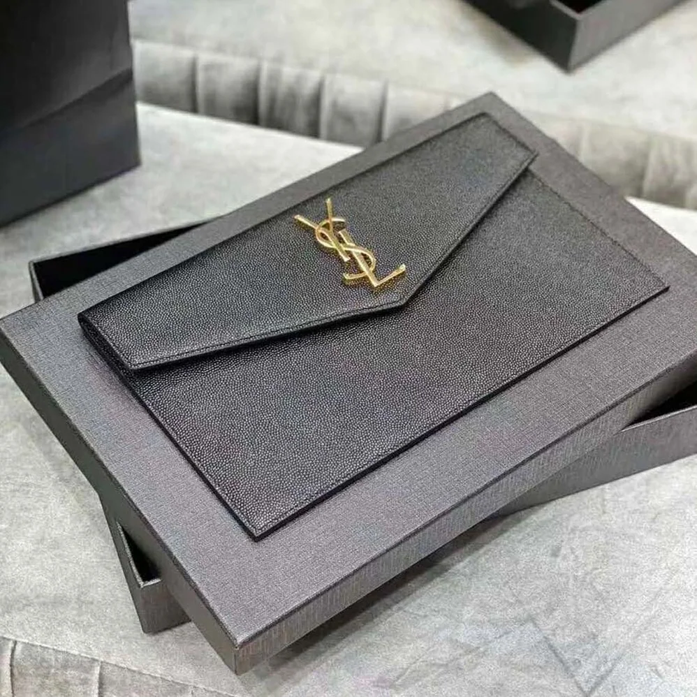 Saint Laurent YSL Uptown Pouch in Grain DE Poudre Embossed Leather for Women in Black Saint Laurent YSL Uptown Pouch in Grain DE Poudre Embossed Leather for Women in Black