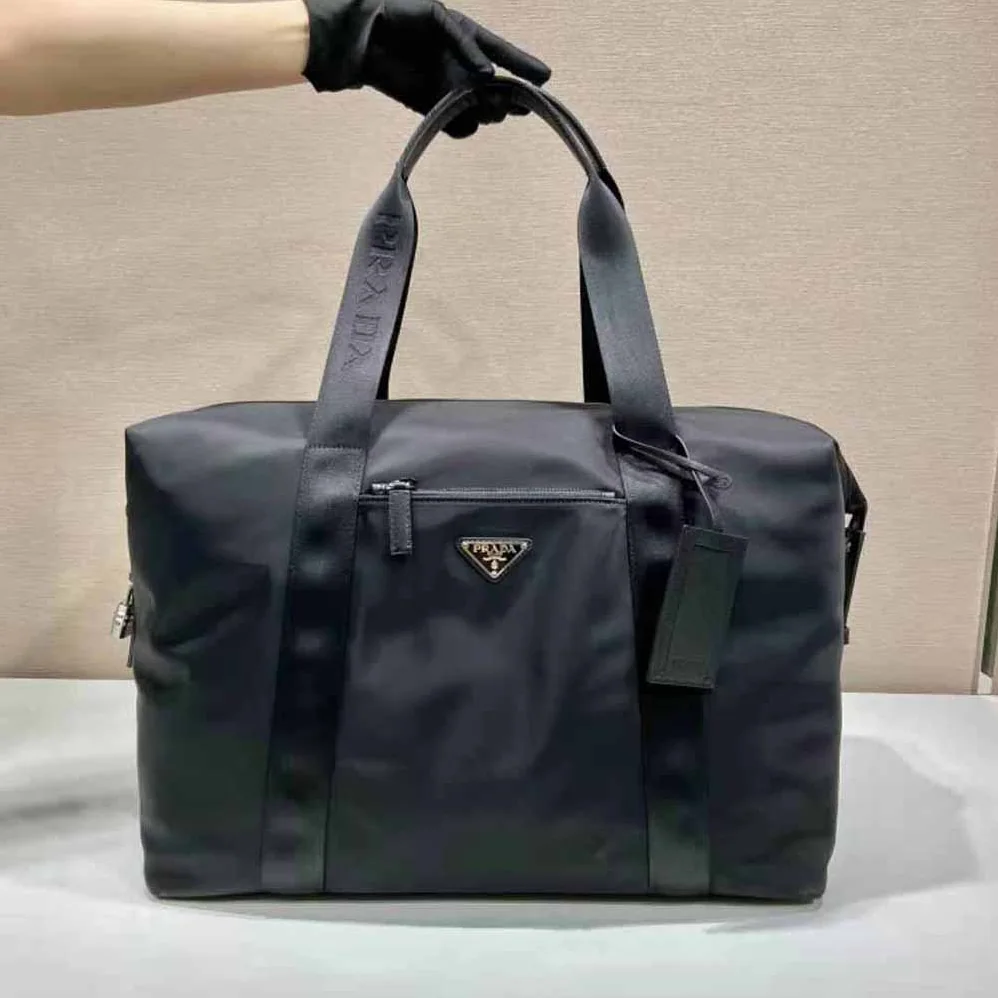 Prada Re-Nylon and Saffiano Leather Duffle Bag for Unisex in Black Prada Re-Nylon and Saffiano Leather Duffle Bag for Unisex in Black
