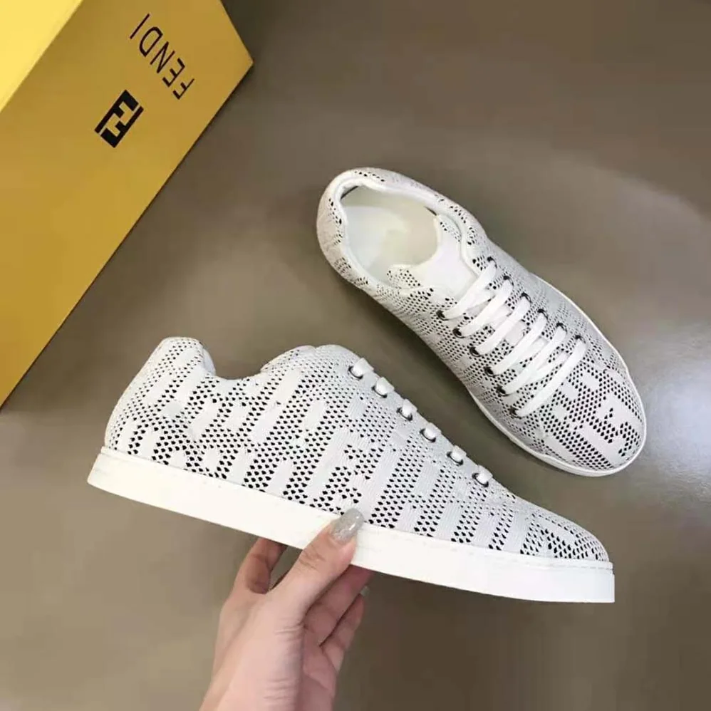 Fendi Lace-up Sneakers White Mesh Low for Men in Tops