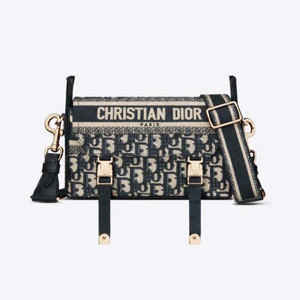 Dior Small Diorcamp Bag Blue Dior Oblique Embroidery for Women