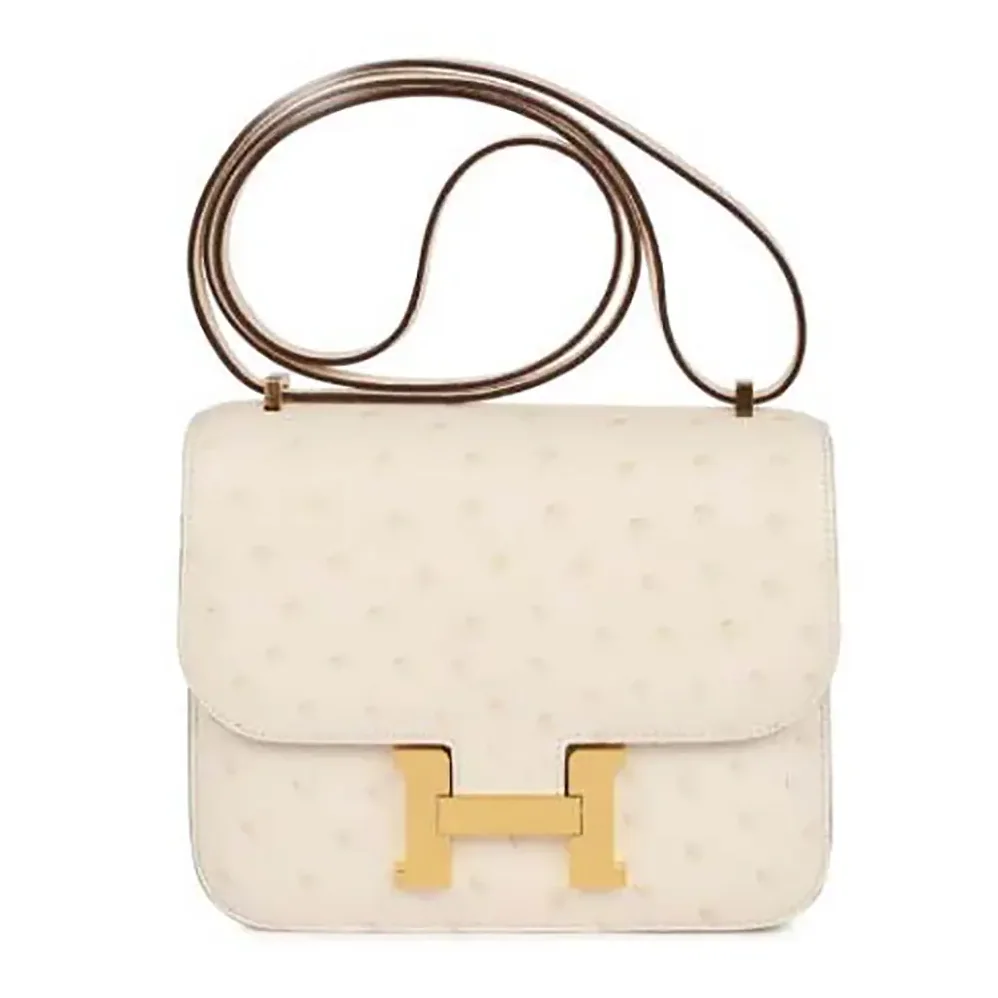 Hermes Constance 19 Bag Nata Ostrich Leather for Women in White/Gold Hermes Constance 19 Bag Nata Ostrich Leather for Women in White/Gold