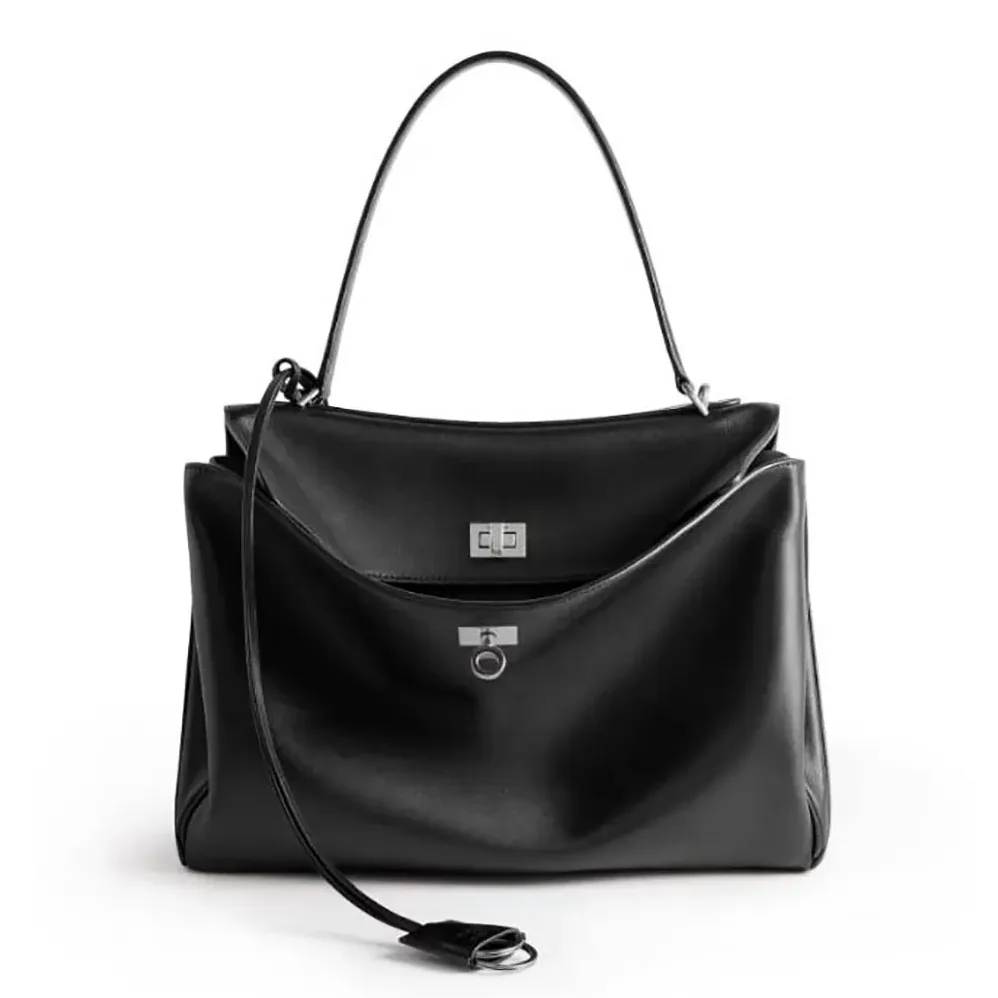 Balenciaga Rodeo Medium Handbag in Black Smooth Calfskin for Women in Silver Balenciaga Rodeo Medium Handbag in Black Smooth Calfskin for Women in Silver
