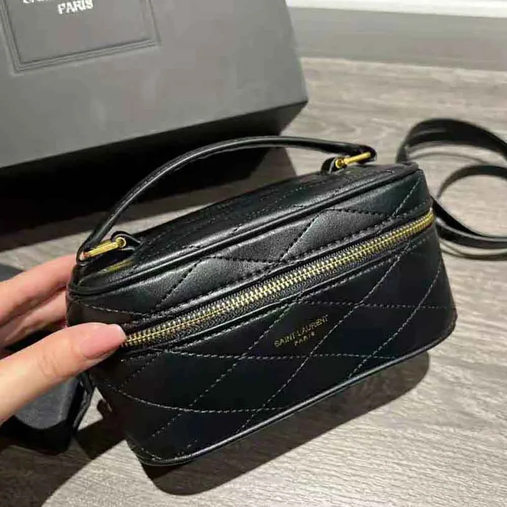 Saint Laurent YSL Mini Saint Laurent Vanity Case in Quilted Lambskin for Women in Black