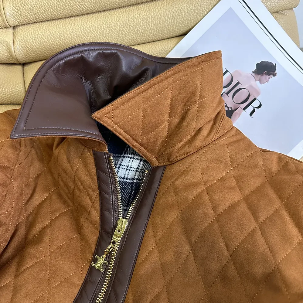 Celine Quilted Jacket In Suede for Women in Brown Celine Quilted Jacket In Suede for Women in Brown