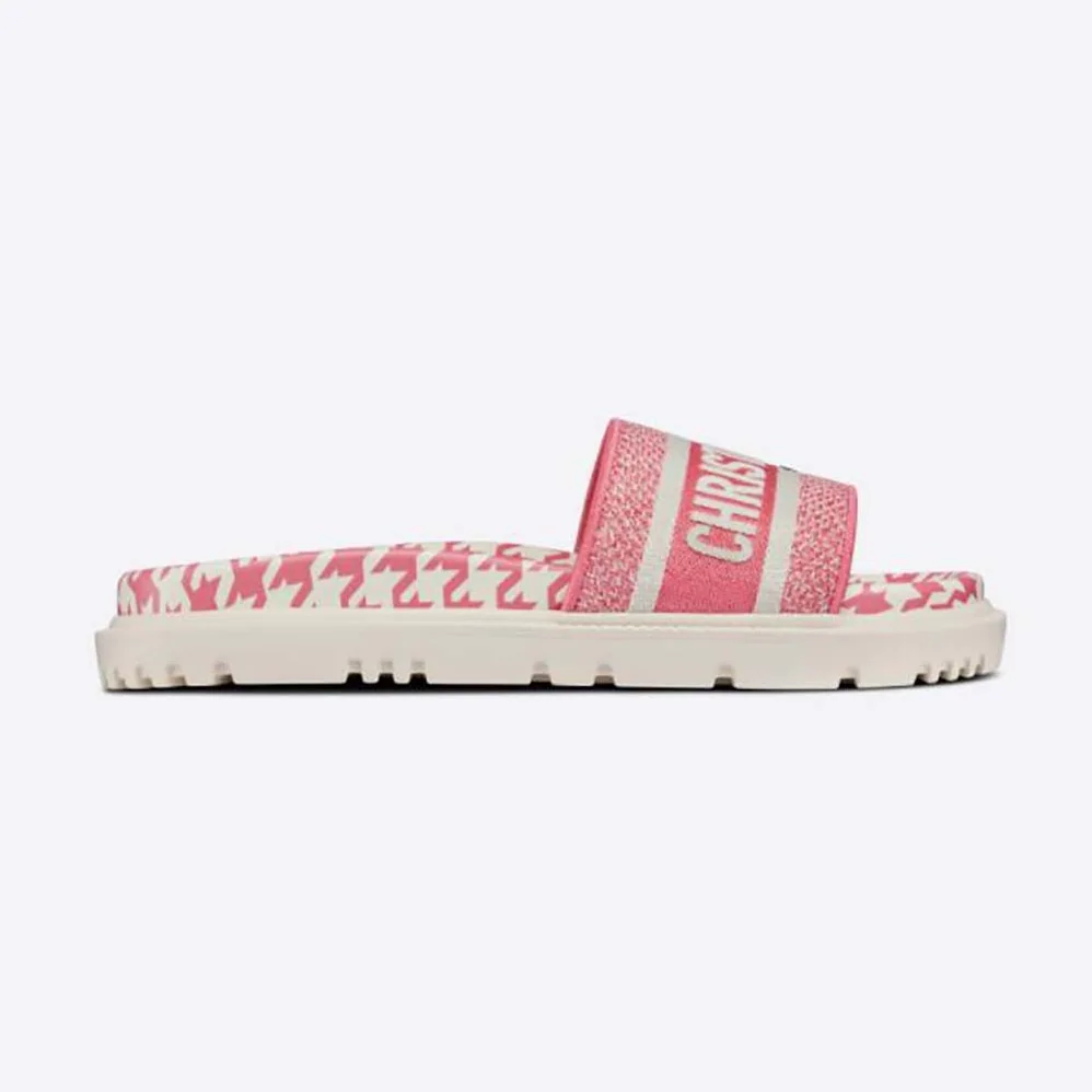 Dior Dway Slide Peony Pink Embroidered Cotton with Micro Houndstooth Motif for Women Dior Dway Slide Peony Pink Embroidered Cotton with Micro Houndstooth Motif for Women