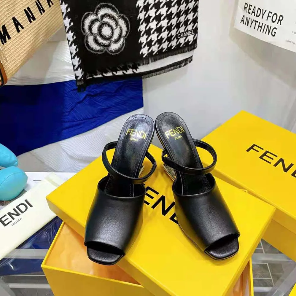 Fendi First Black Leather High for Women in Heeled Sandals Fendi First Black Leather High for Women in Heeled Sandals
