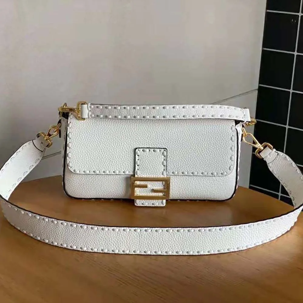 Fendi Baguette Camellia Selleria Bag with Oversized Topstitching for Women