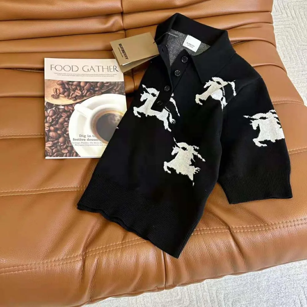 Burberry EKD Cotton Silk Polo Shirt for Women in Black Burberry EKD Cotton Silk Polo Shirt for Women in Black