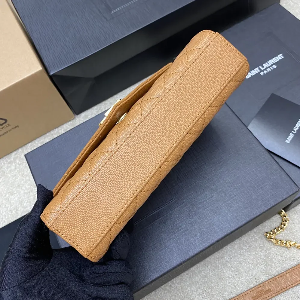 Saint Laurent YSL Envelope Small in Matelasse Lambskin for Women in Brown Saint Laurent YSL Envelope Small in Matelasse Lambskin for Women in Brown