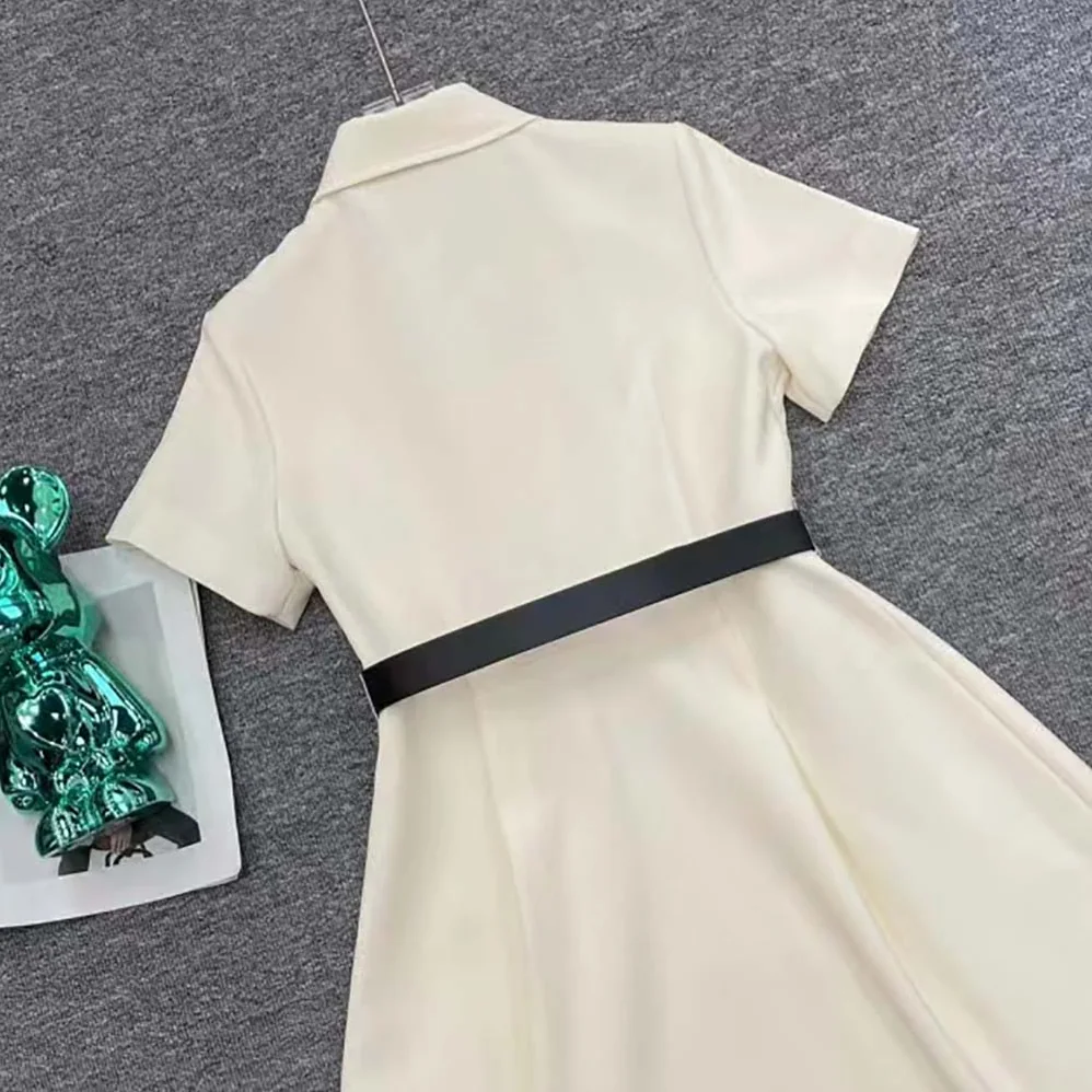 Dior Belted Short Dress White Wool and Silk for Women