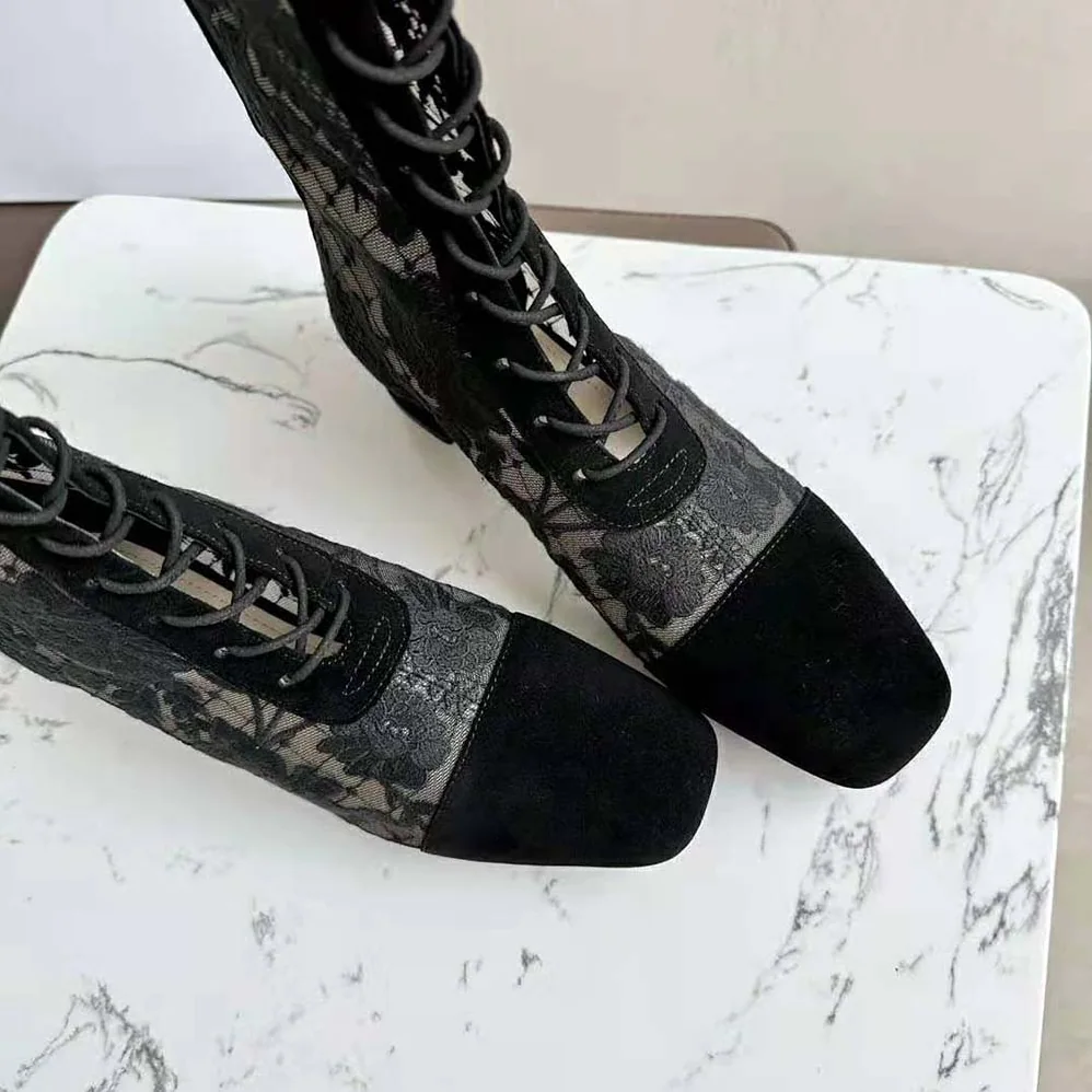 Dior Naughtily-d Ankle Boot Black Transparent Mesh and Suede Embroidered with Dior Roses Motif for Women Dior Naughtily-d Ankle Boot Black Transparent Mesh and Suede Embroidered with Dior Roses Motif for Women