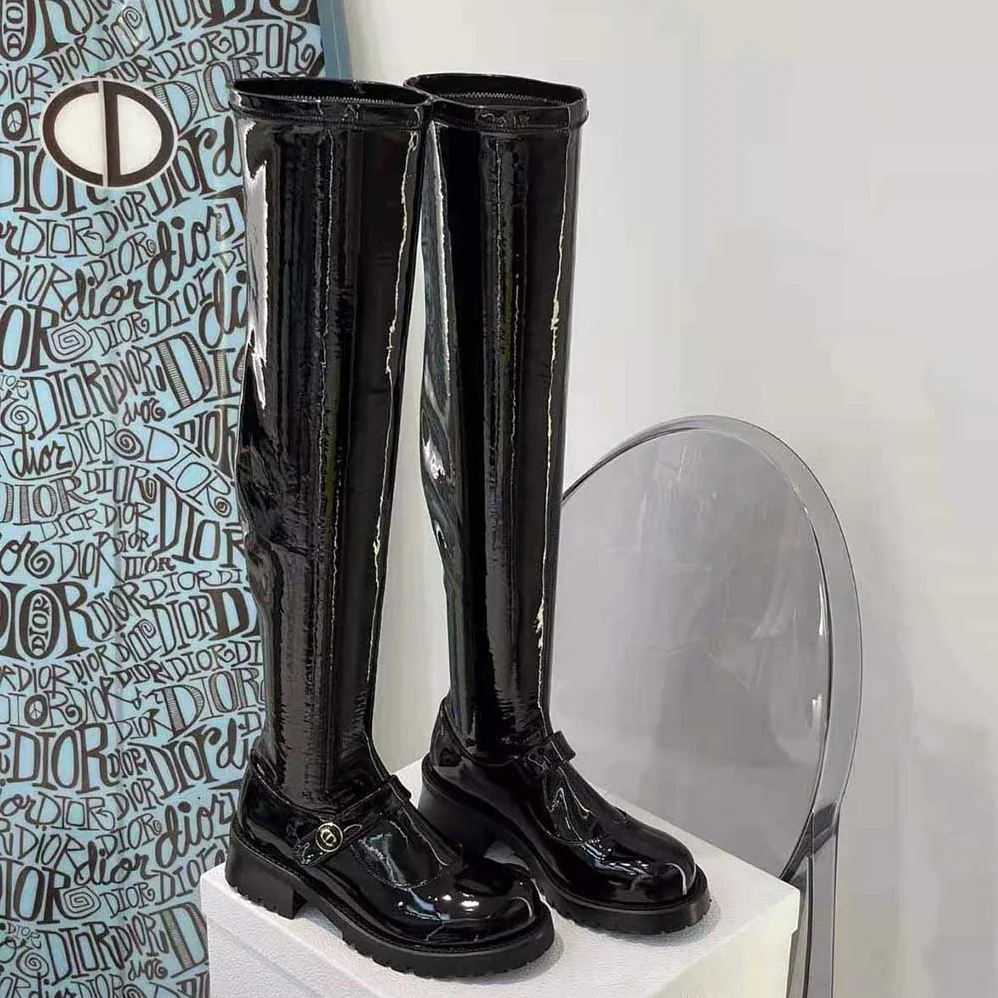 Dior D-Doll Thigh Boot Black Crinkled and Stretch Patent Calfskin for Women Dior D-Doll Thigh Boot Black Crinkled and Stretch Patent Calfskin for Women