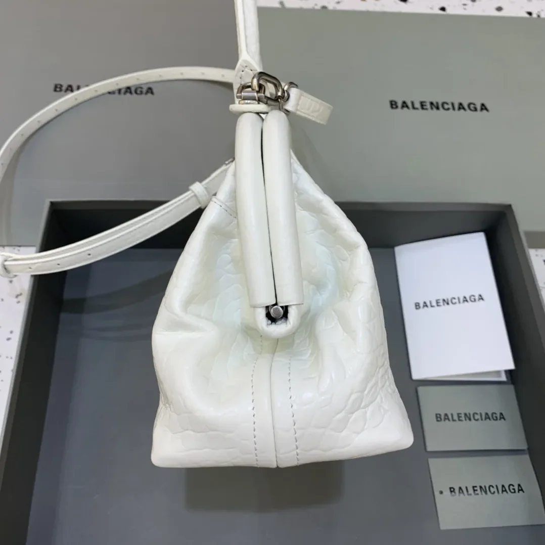 Balenciaga Editor Small Top Handle Bag Embossed White /