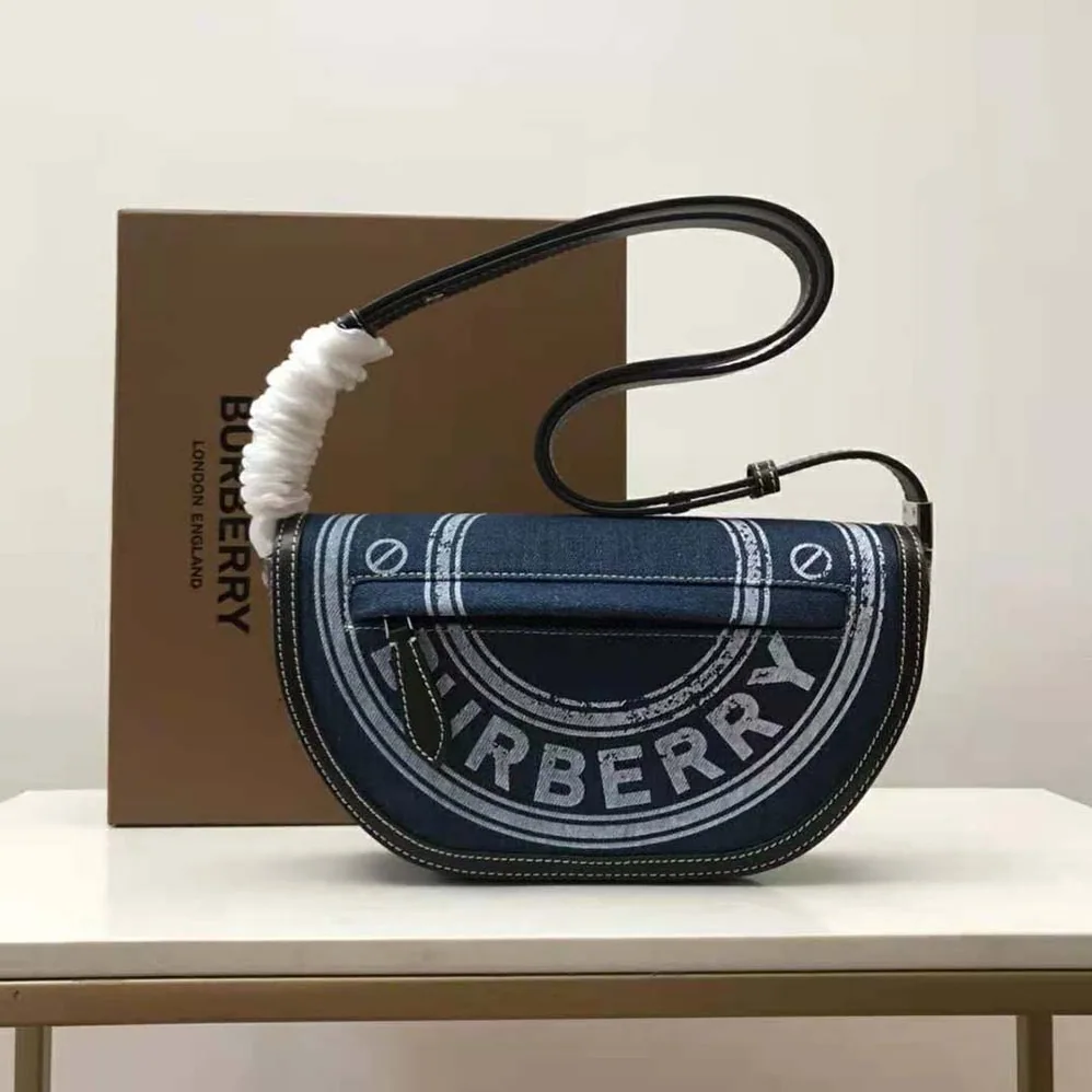 Burberry Small Logo Graphic Denim and Leather Olympia Bag for Women Burberry Small Logo Graphic Denim and Leather Olympia Bag for Women
