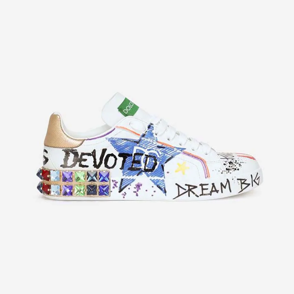 Dolce Gabbana D&G Calfskin Portofino Sneakers with Embroidery and Lettering for Unisex in Purple Dolce Gabbana D&G Calfskin Portofino Sneakers with Embroidery and Lettering for Unisex in Purple