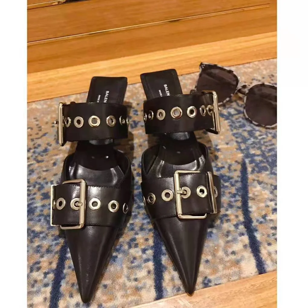 Balenciaga Belt 40mm Mule Pumps in Black Shiny Leather for Women