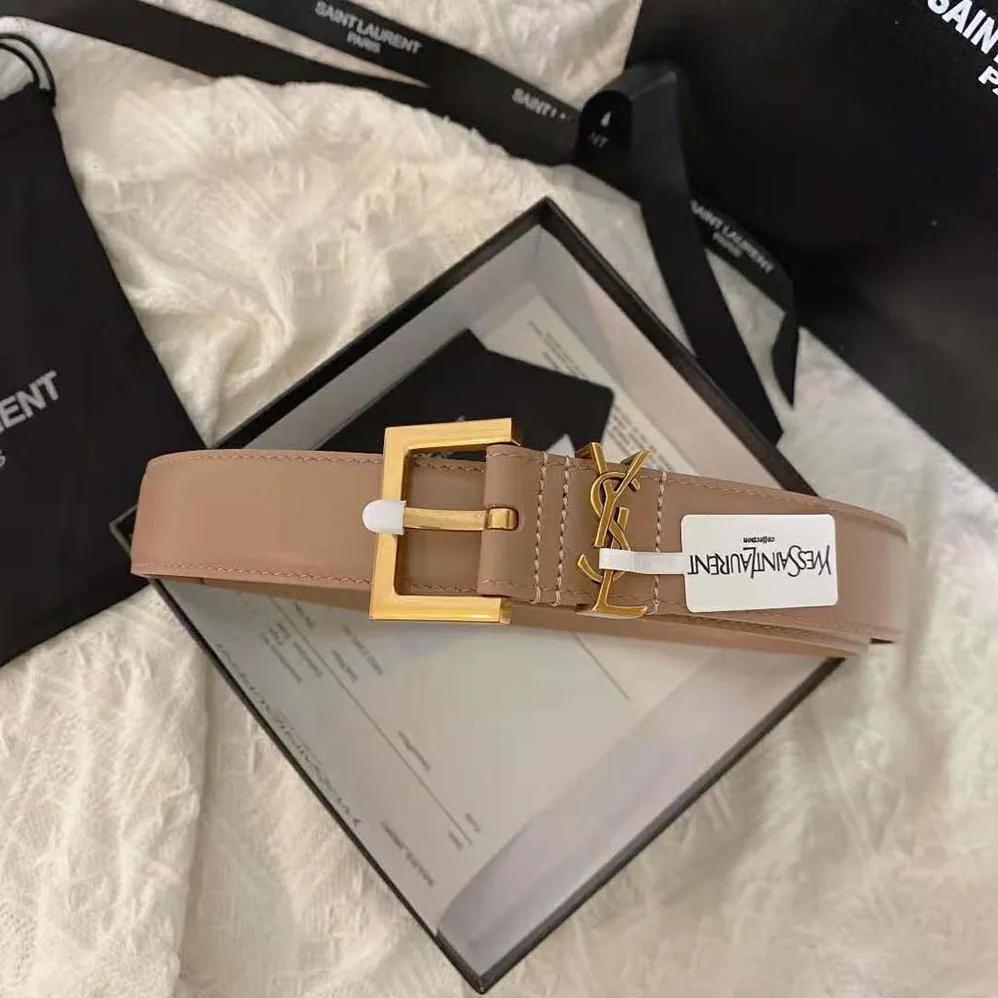 Saint Laurent YSL Cassandre Thin Belt with Square Buckle in Lacquered Leather for Women
