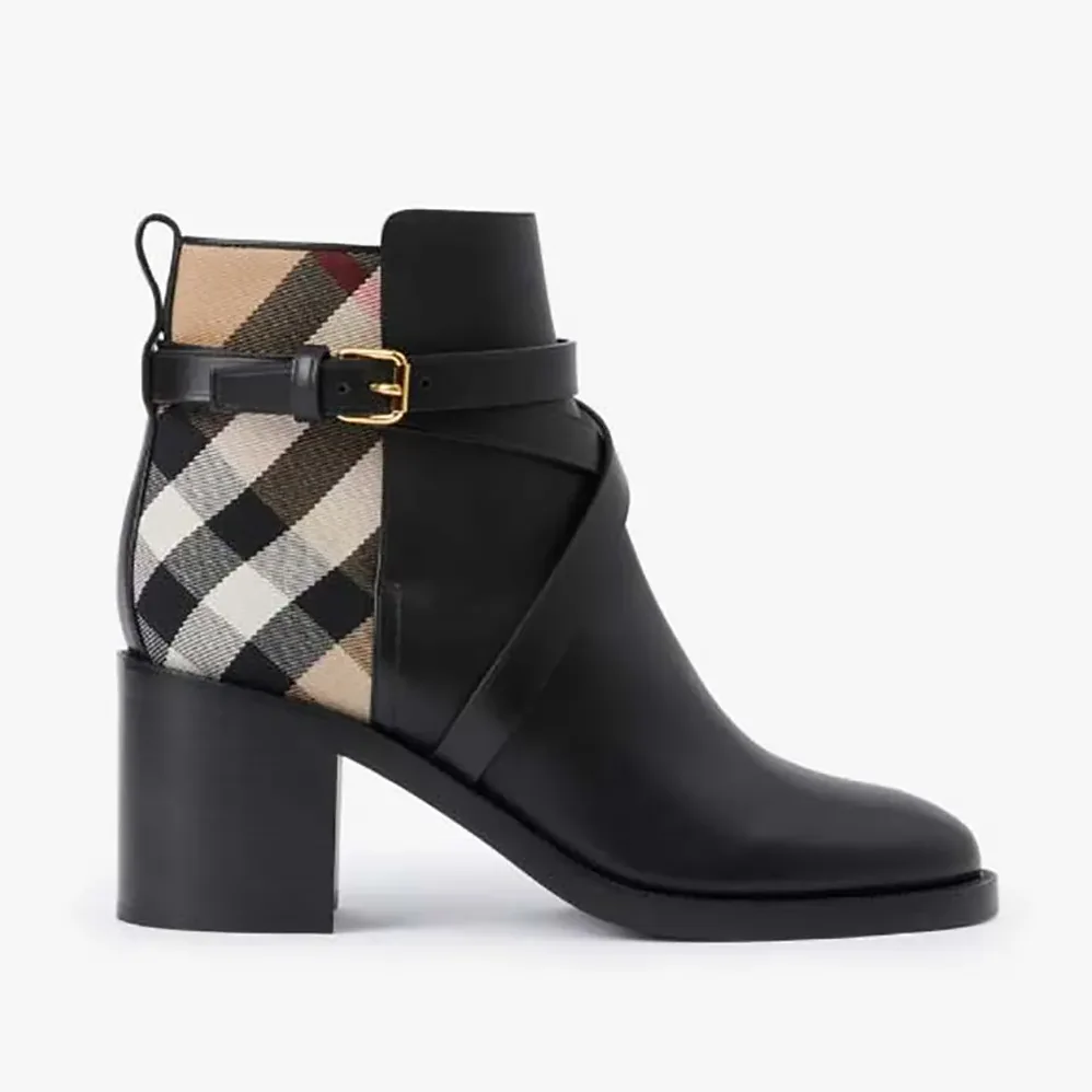 Burberry House Check and Leather Ankle Boots for Women Burberry House Check and Leather Ankle Boots for Women