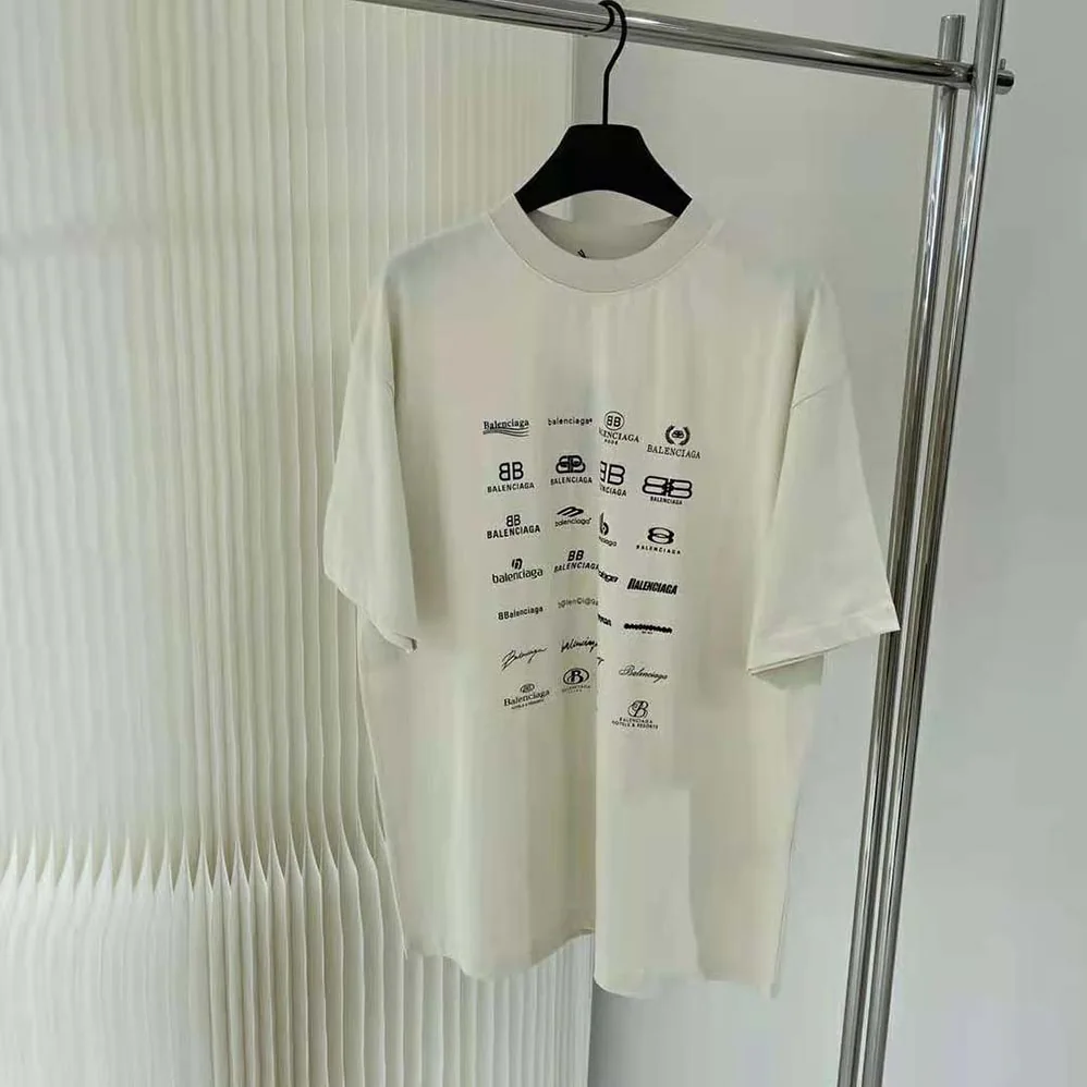 Balenciaga Archives Logos T-shirt Oversized in Light Beige for Men