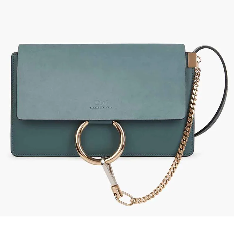 Chloe Faye Small Shoulder Bag in Smooth & Suede Calfskin in Blue Chloe Faye Small Shoulder Bag in Smooth & Suede Calfskin in Blue
