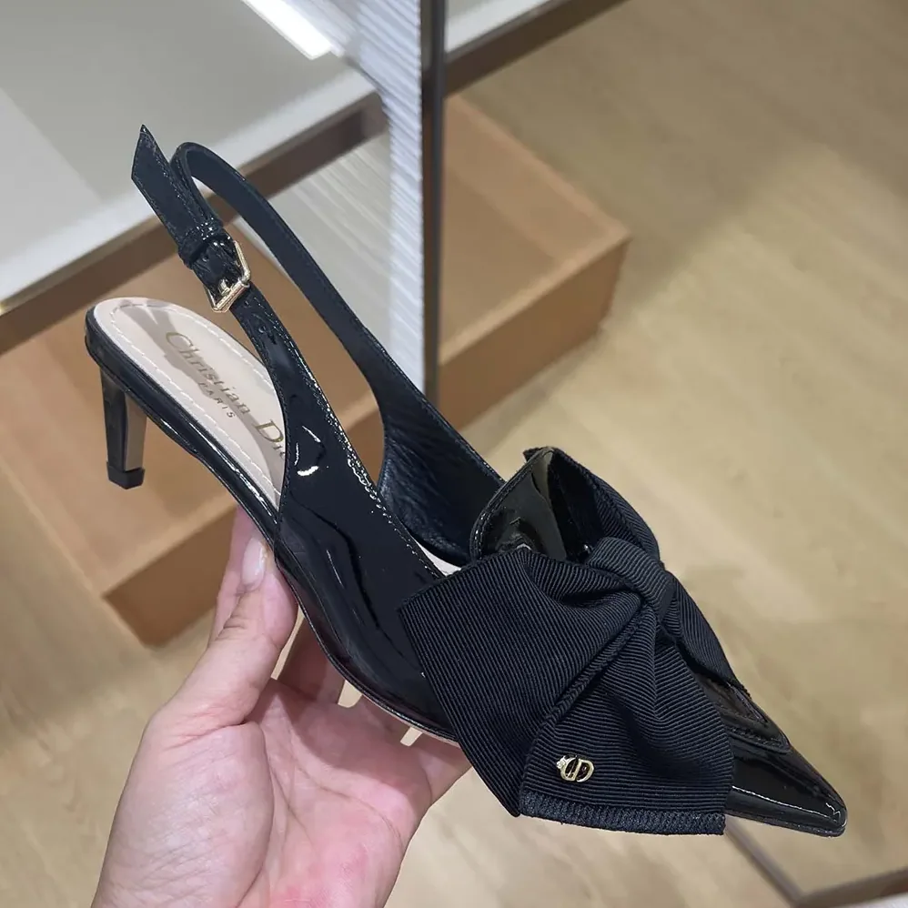 Dior Diorissimo Slingback Pump Black Patent Calfskin and Grosgrain for Women