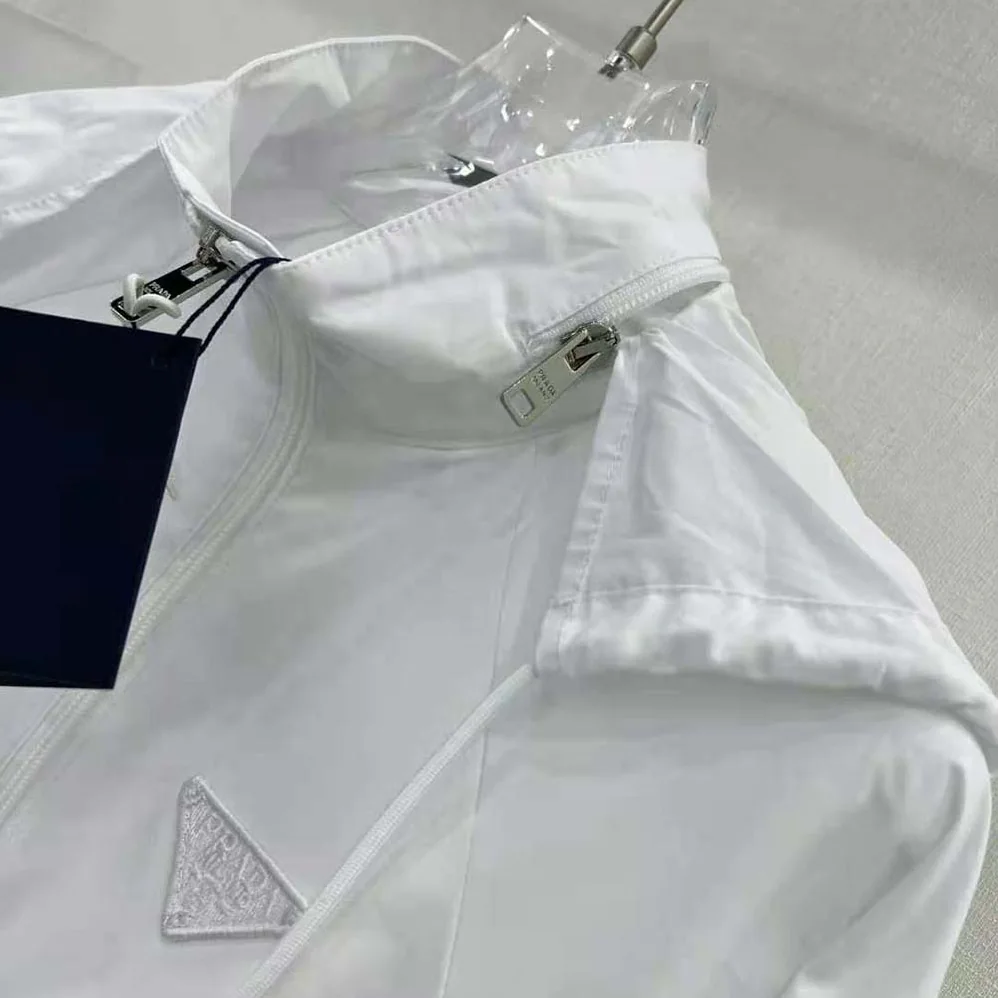Prada Hooded Poplin Dress with Embroidered Triangle Logo for Women