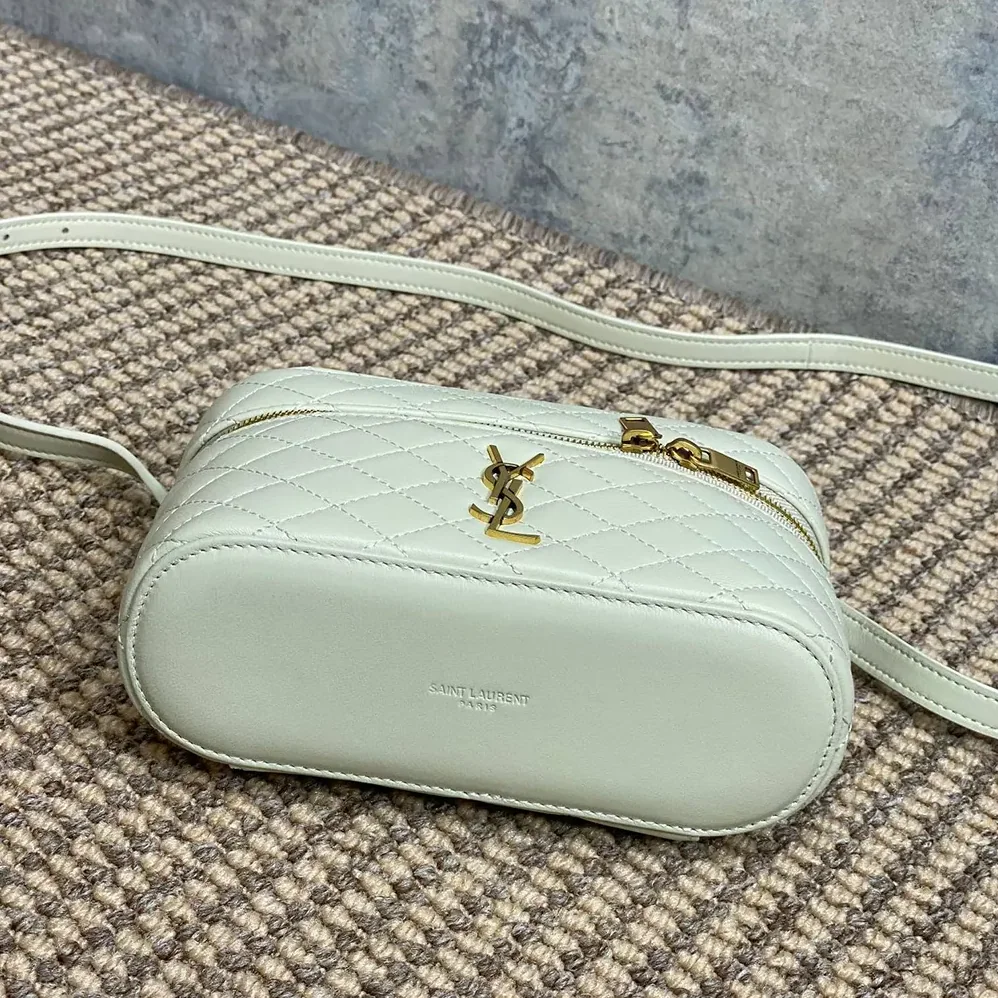 Saint Laurent YSL Gaby Vanity Bag In Lambskin for Women in White Saint Laurent YSL Gaby Vanity Bag In Lambskin for Women in White