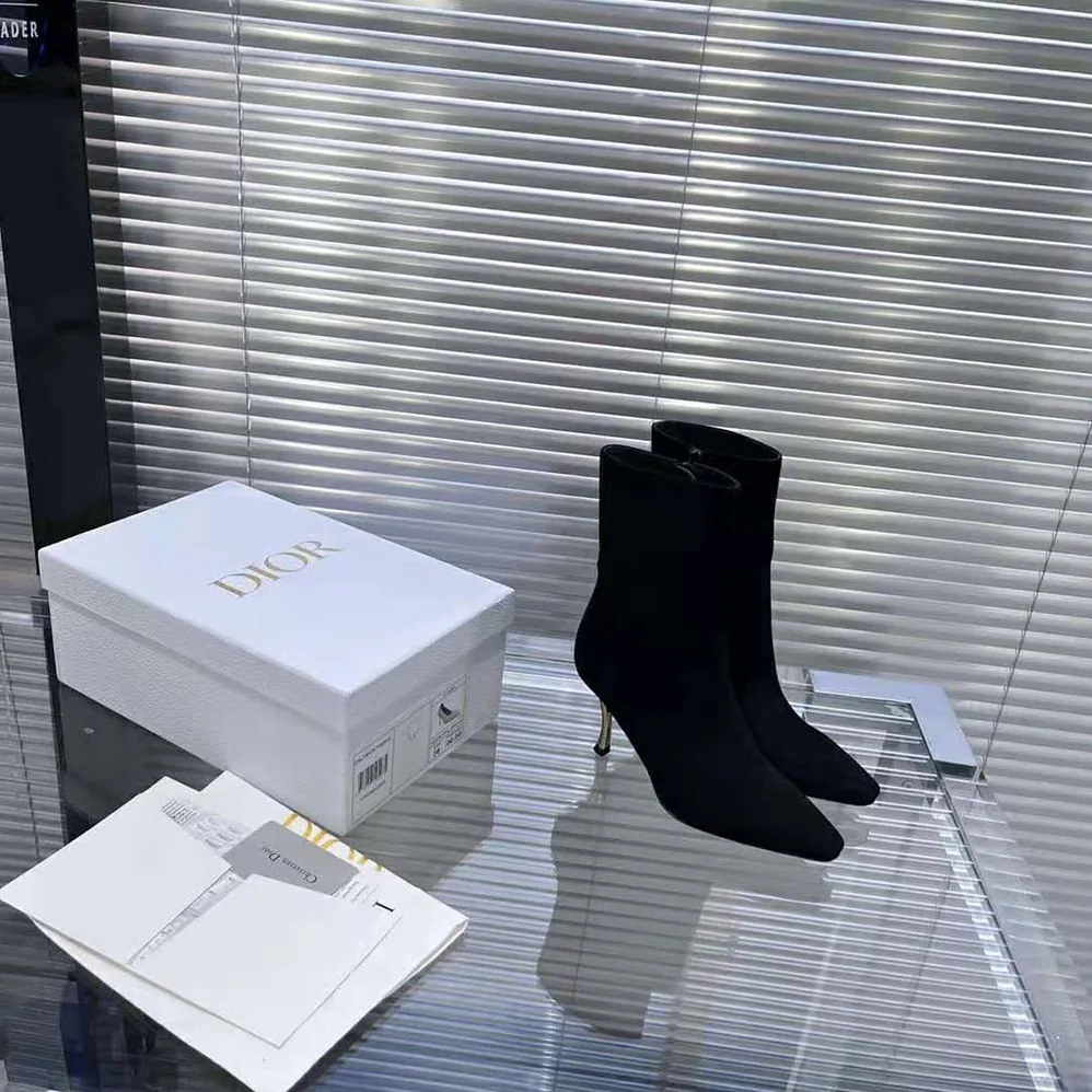 Dior D-Fame Heeled Ankle Boot Black Suede Calfskin for Women Dior D-Fame Heeled Ankle Boot Black Suede Calfskin for Women