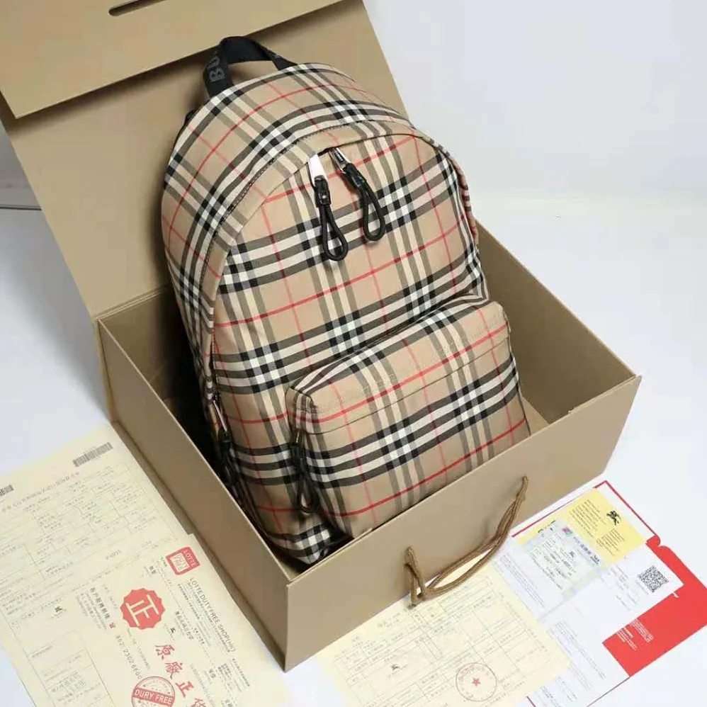 Burberry Vintage Check Nylon Backpack for Men in Beige