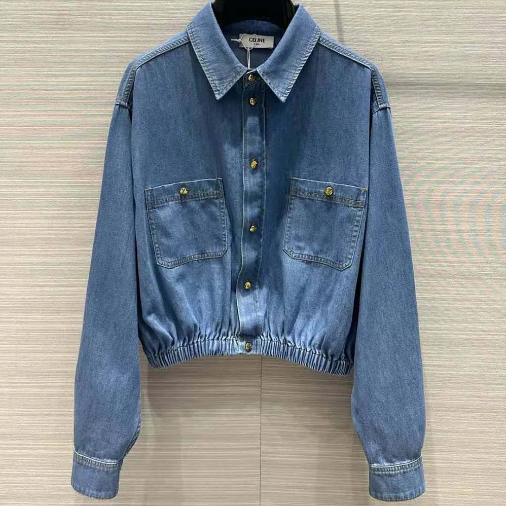 Celine Cropped Shirt in Union Ocean Wash Denim for Women