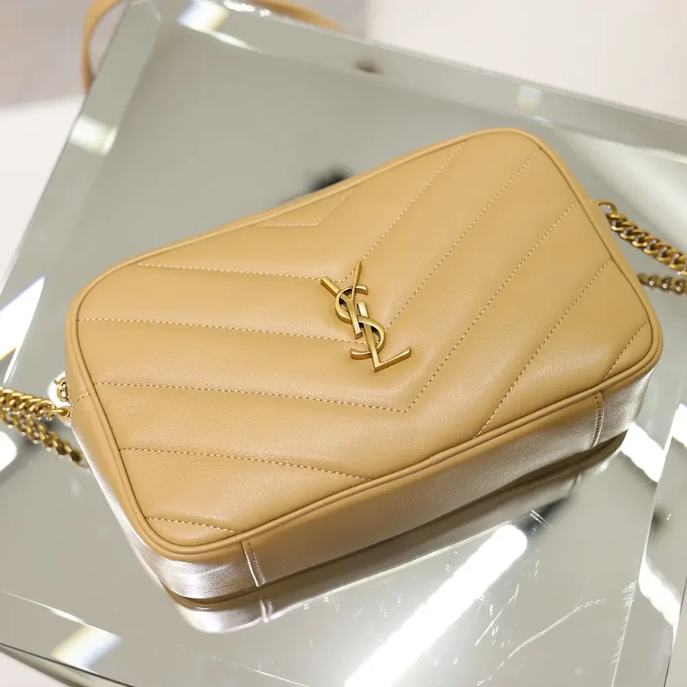 Saint Laurent YSL Loulou Camera Bag in Matelasse Lambskin for Women in Natural Tan