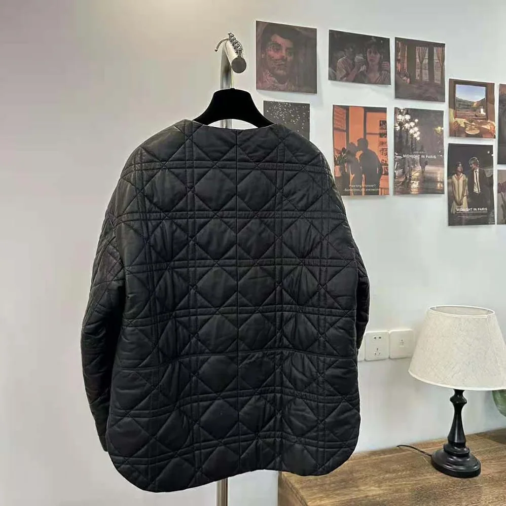Dior Macrocannage Peacot Black Quilted Technical Taffeta for Women