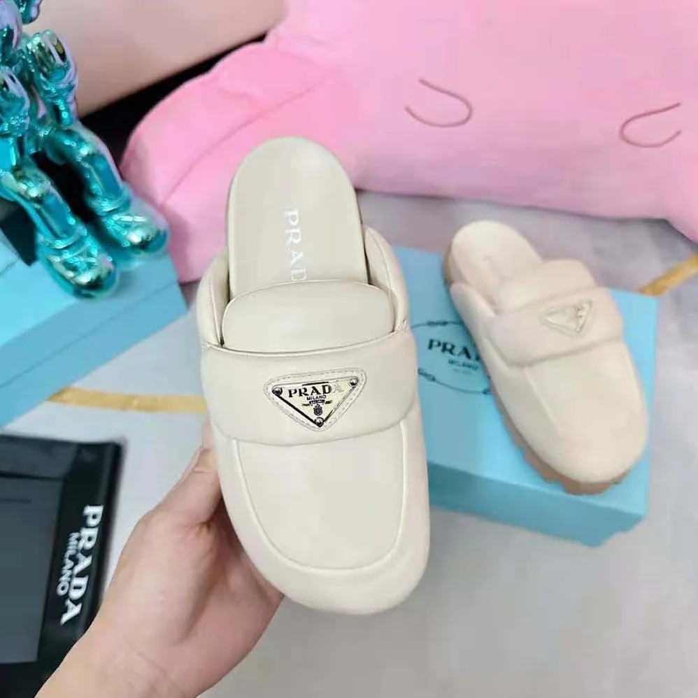 Prada Soft Padded Nappa Leather Sabots for Women in Beige Prada Soft Padded Nappa Leather Sabots for Women in Beige