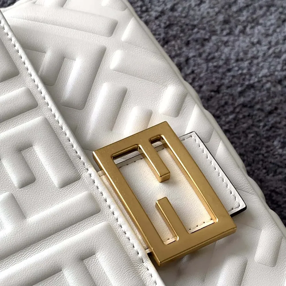 Fendi Medium Baguette White Leather Bag for Women
