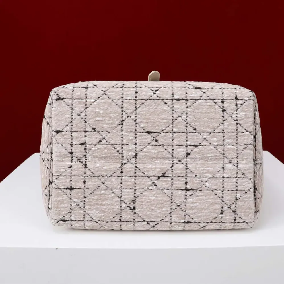 Dior Medium Dior Toujours Vertical Tote Bag Beige Tweed with Black Cannage Motif for Women
