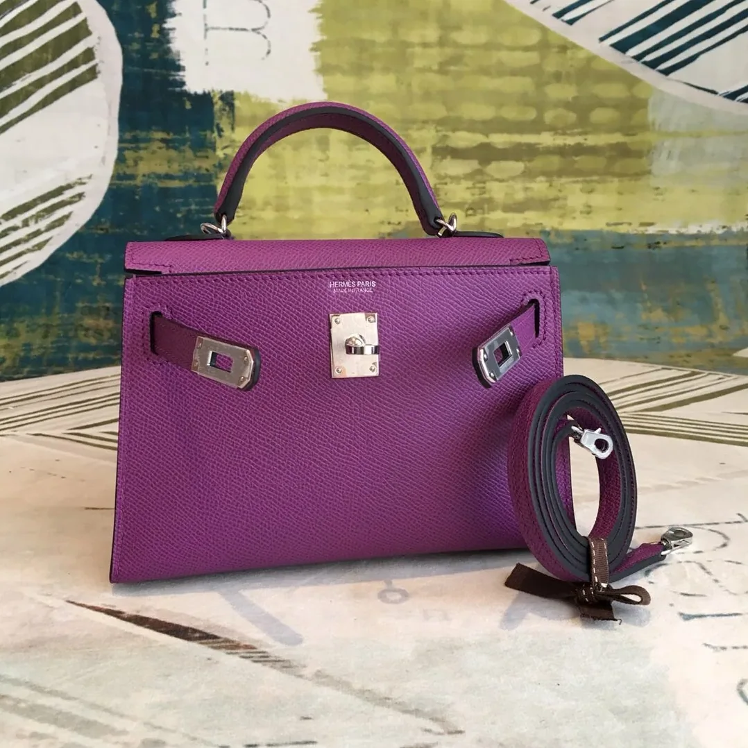 Hermes Mini Kelly Violet Silver Toned Hardware / Hermes Mini Kelly Violet Silver Toned Hardware /