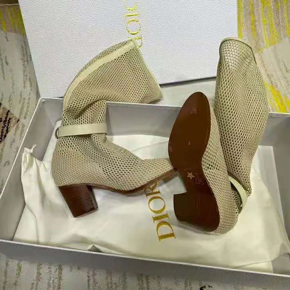 Dior Dior Empreinte Heeled Boot Off-White Mesh Calfskin in 7cm Heel for Women
